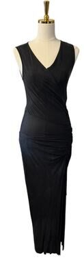AllSaints Black Ruched Sleeveless Wrap Maxi Dress Cupro Stretch Size Small